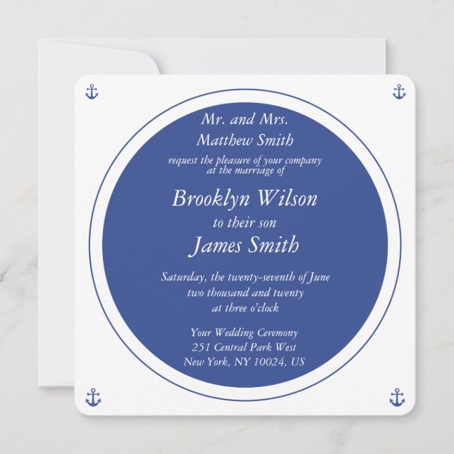 Invitaciones A La Boda Náutica Blanca Y Azul (Anverso)