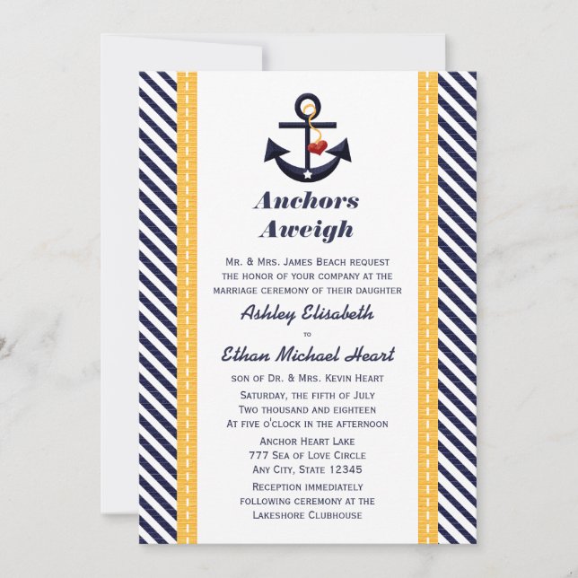 Invitaciones a la boda náutica del Ancla de la Mar (Anverso)