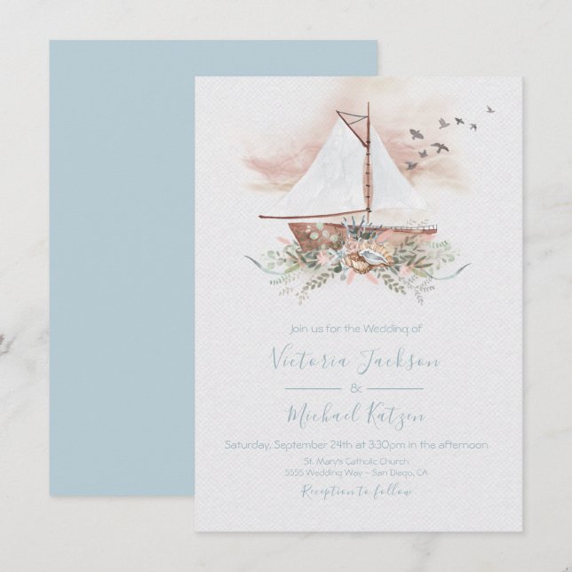 Invitaciones a la boda náutica en barco de vela (Anverso / Reverso)