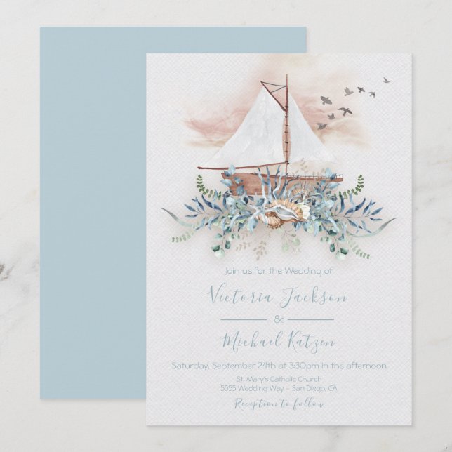 Invitaciones a la boda náutica en barco de vela (Anverso / Reverso)