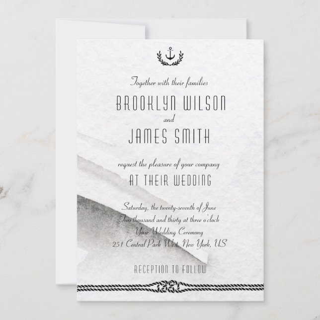 Invitaciones A La Boda Náutica Gris Y Blanca (Anverso)