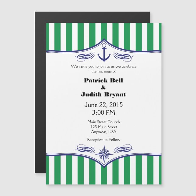 Invitaciones a la boda náutica magnética blanca ve (Anverso/Reverso)