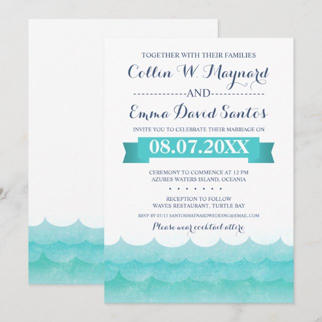 Invitaciones a la boda náutica marítima (Anverso / Reverso)