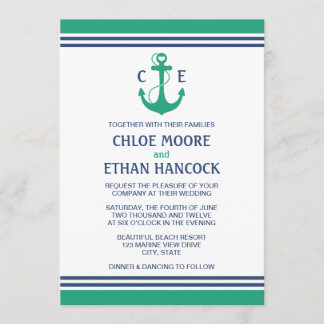 Invitaciones a la boda náutica verde