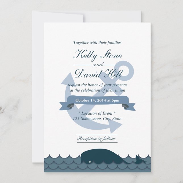 Invitaciones a la boda náutica y de ballena azul (Anverso)
