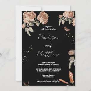 Invitaciones a la boda negra de las flores marrone