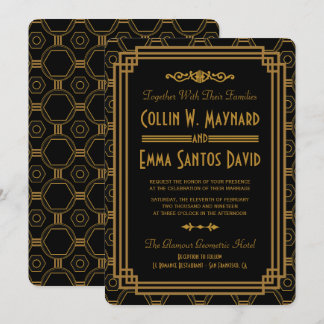 Invitaciones a la boda negra en Art Deco