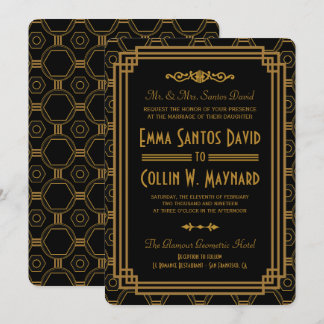 Invitaciones a la boda negra en Art Deco