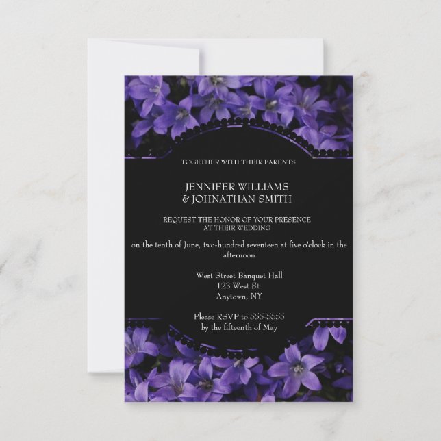Invitaciones a la boda negra floral (Anverso)