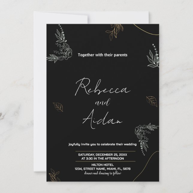 Invitaciones a la boda negra oscura (Anverso)