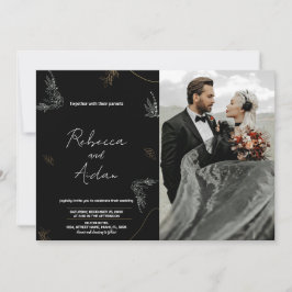Invitaciones a la boda negra oscura con foto