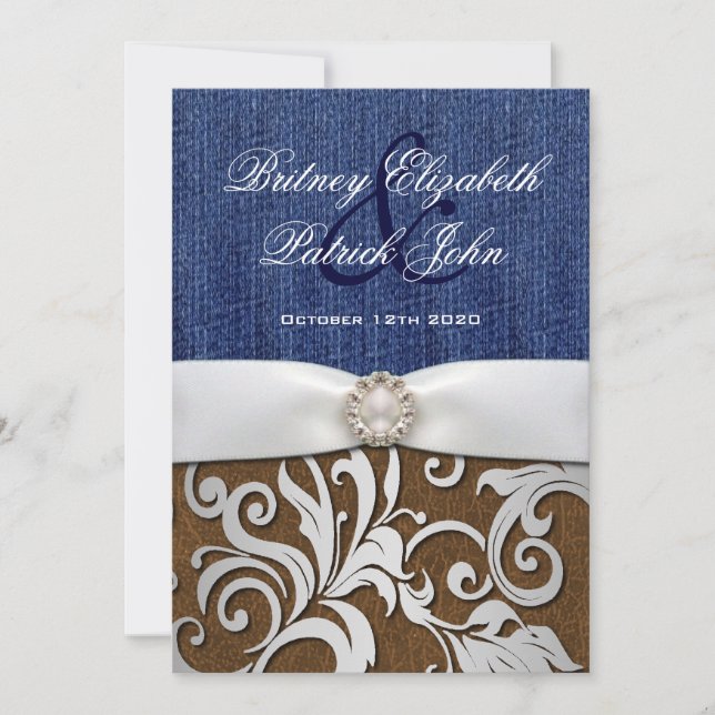 Invitaciones a la boda occidental de Cuero y Denim (Anverso)