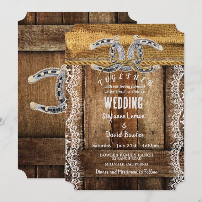 Invitaciones a la boda occidental en un país rústi (Anverso / Reverso)
