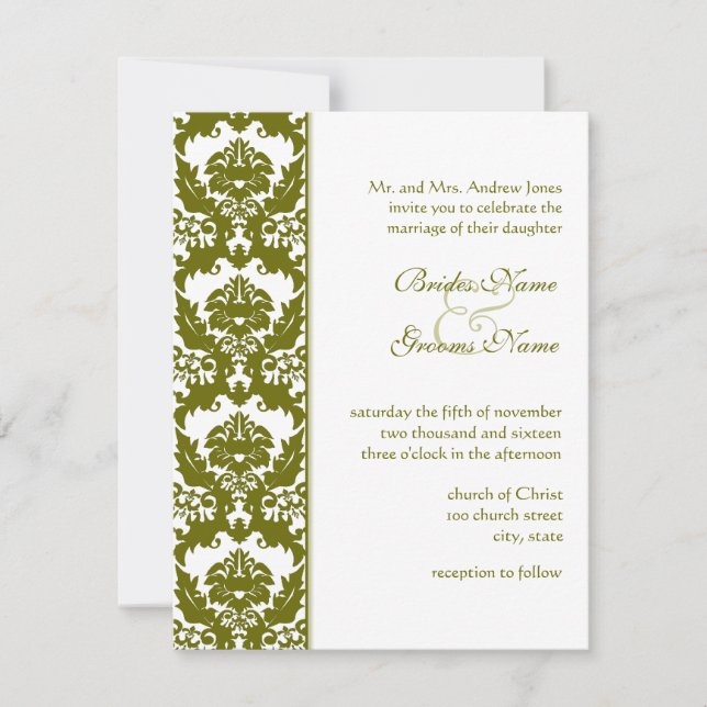 Invitaciones a la boda Olive Damask (Anverso)