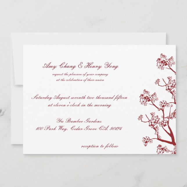 Invitaciones a la Boda Oriental con flores de cere (Anverso)