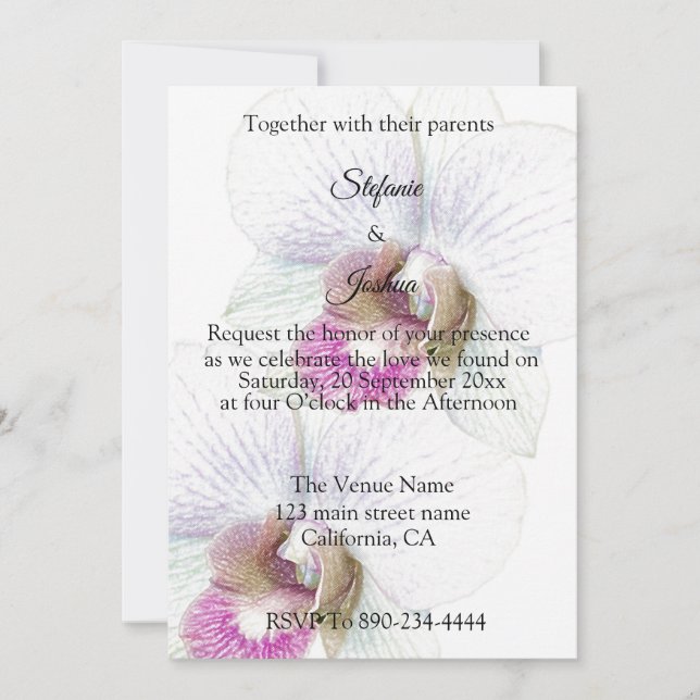 Invitaciones a la Boda Orquídea Blanca Y Morada (Anverso)
