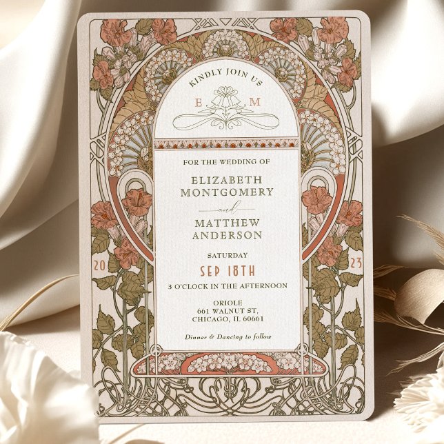 Invitaciones a la boda otoñal Art Nouveau de Mucha (Subido por el creador)