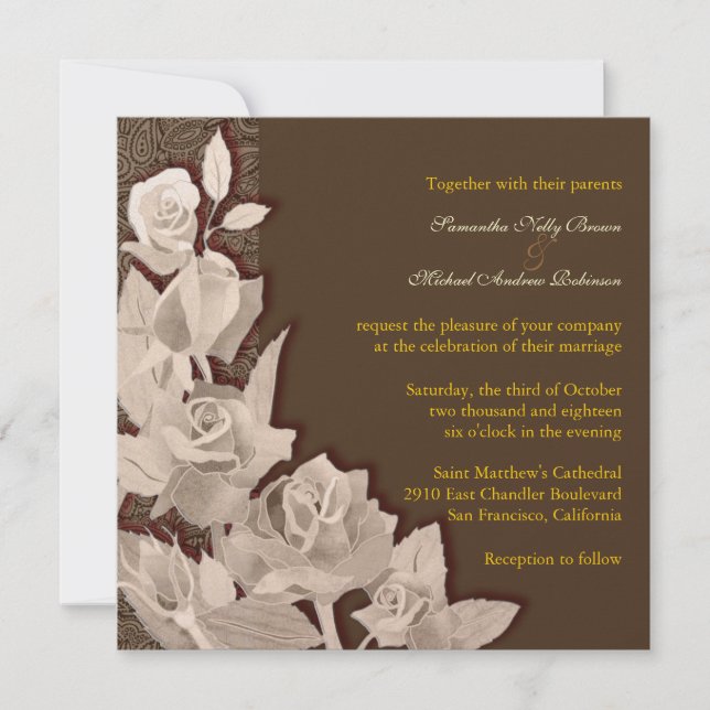 Invitaciones a la boda otoñal de Rosas marrones (Anverso)