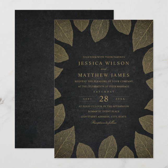 Invitaciones a la boda otoño con un elegante estil (Anverso / Reverso)