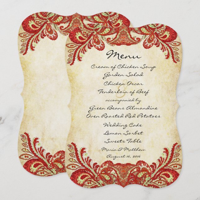 Invitaciones a la boda Paisley Peacock Colours (Anverso / Reverso)