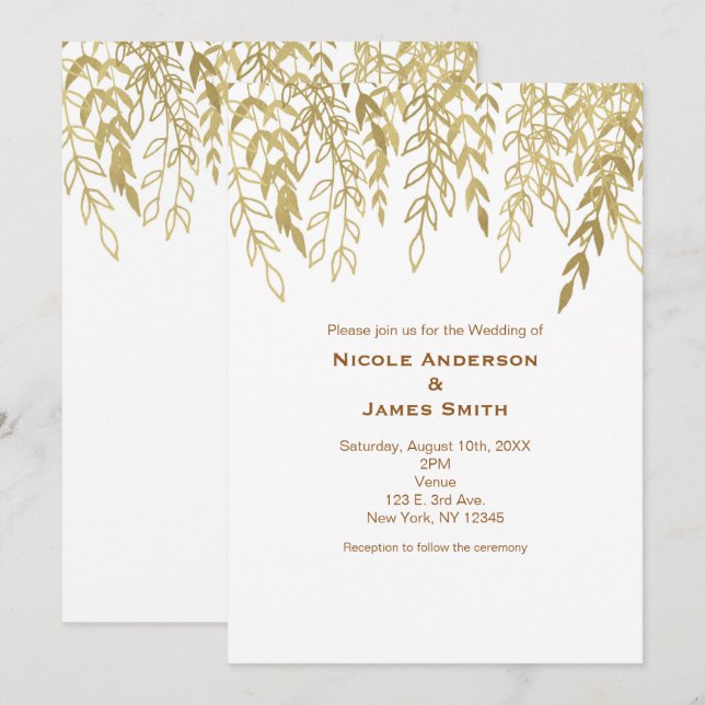 Invitaciones a la boda para ramas rusticas de Oro (Anverso / Reverso)