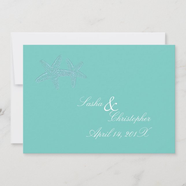 Invitaciones a la boda PixDezines Blue Starfish (Anverso)