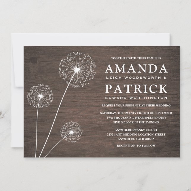 Invitaciones a la boda por campo de Dandelion Barn (Anverso)