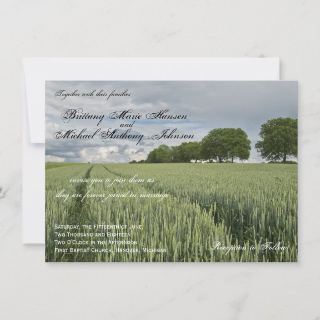 Invitaciones a la boda por campo de roble de trigo (Anverso)