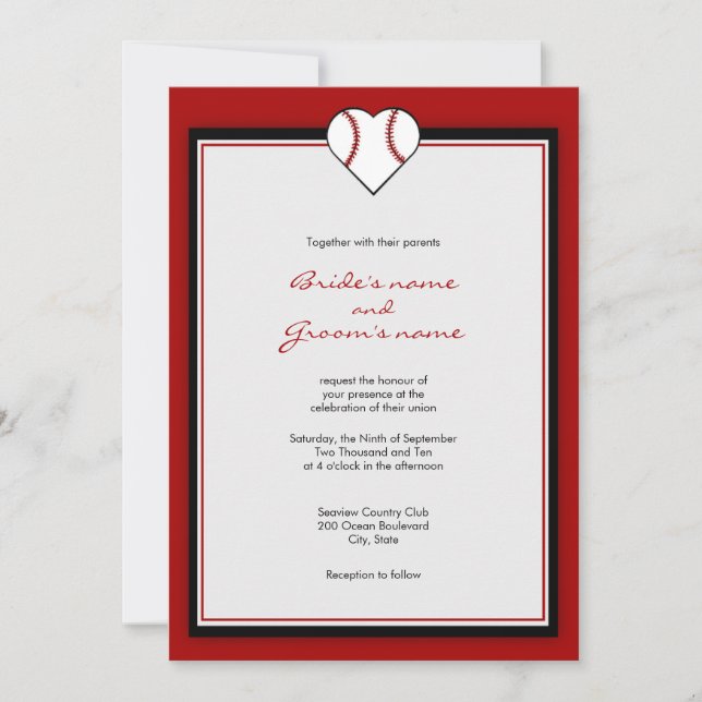 Invitaciones a la boda por el tema del béisbol (Anverso)