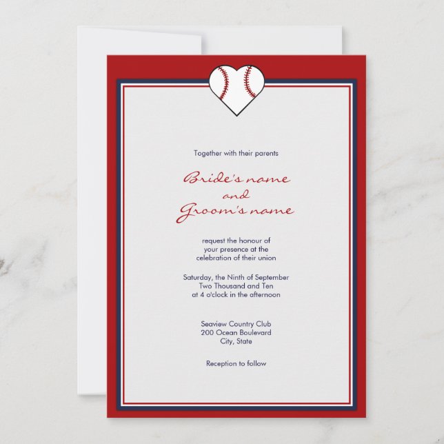 Invitaciones a la boda por el tema del béisbol (Anverso)