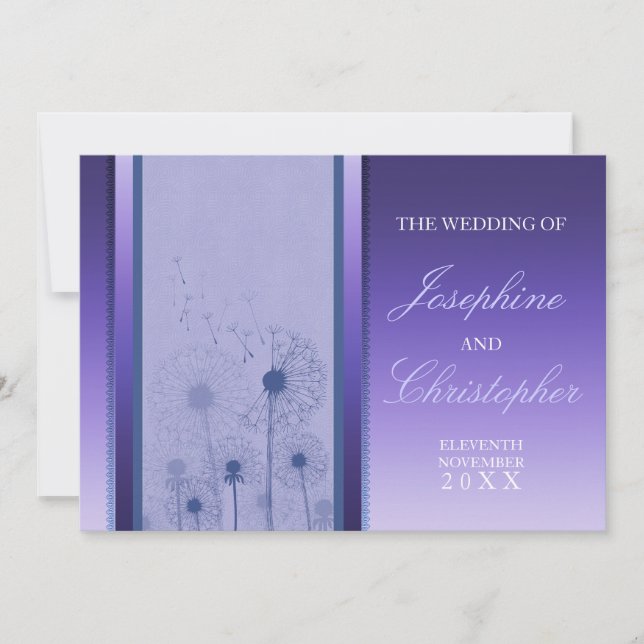 Invitaciones a la boda púrpura de Dandelion Romanc (Anverso)