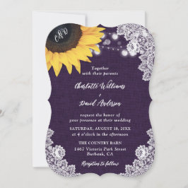 Invitaciones a la boda púrpura de girasol de lace