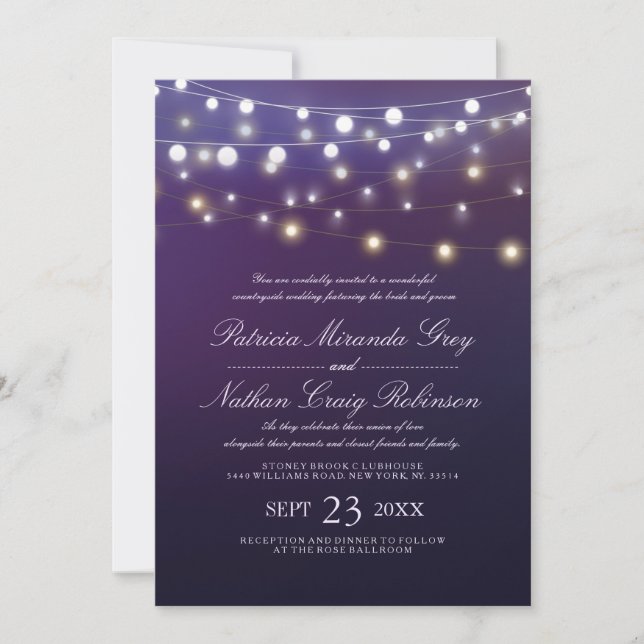 Invitaciones a la boda púrpura de la noche de la l (Anverso)
