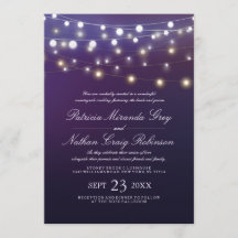 Invitaciones a la boda púrpura de la noche de la l