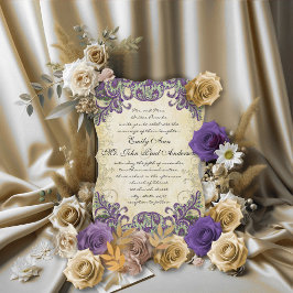 Invitaciones a la Boda Púrpura de Oro y Pavo Real