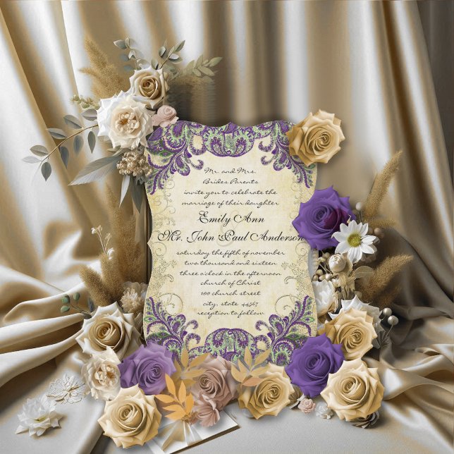 Invitaciones a la Boda Púrpura de Oro y Pavo Real (Subido por el creador)