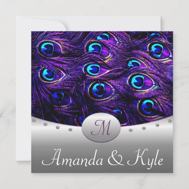 Invitaciones a la boda púrpura de pavo real (Anverso)
