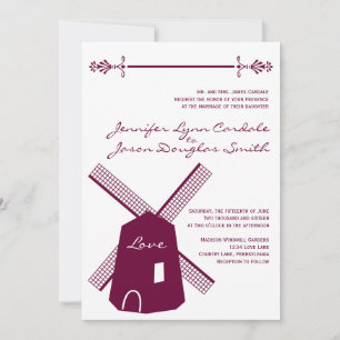 Invitaciones a la boda púrpura del molino de vient