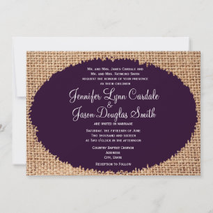 Invitaciones a la boda púrpura en un país rústico