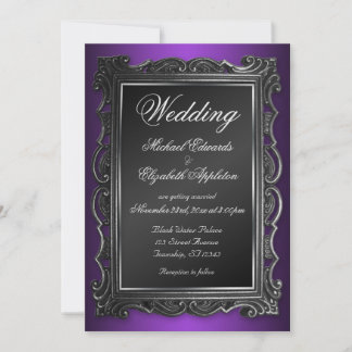 Invitaciones a la boda púrpura por marco gótico