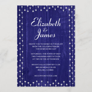 Invitaciones a la Boda Real Azul Rustico de Madera
