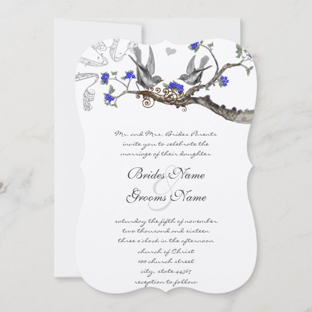 Invitaciones a la boda real azul y gris (Anverso)