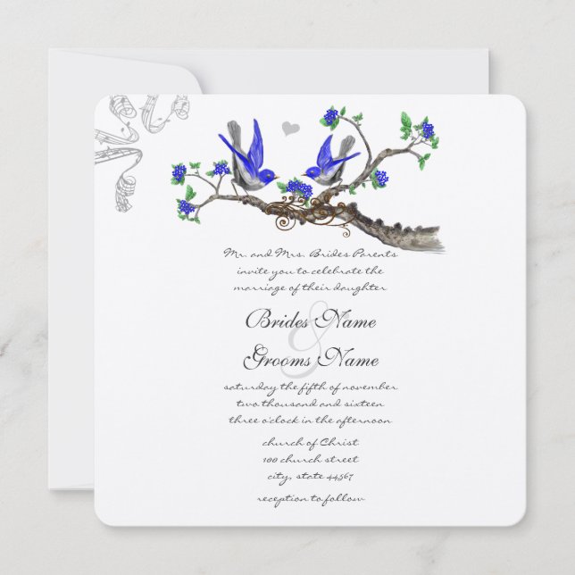 Invitaciones a la boda real azul y gris (Anverso)