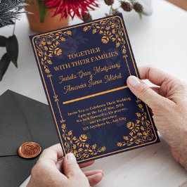 Invitaciones a la Boda Real Azul y Oro