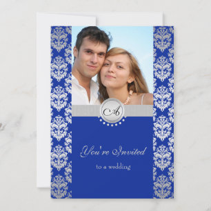 Invitaciones a la Boda Real Azul y Plata de Damasc