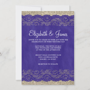 Invitaciones a la boda real de encaje ruso azul