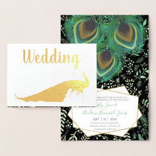 Invitaciones a la boda real de pavo real con Relie
