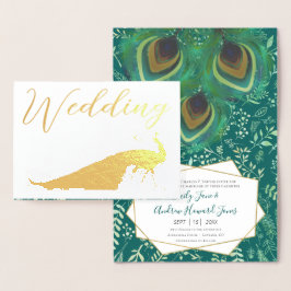 Invitaciones a la boda real de pavo real con Relie
