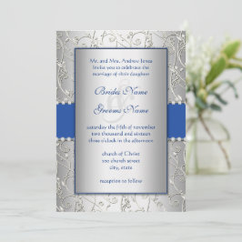 Invitaciones a la boda real de plata azul monogram