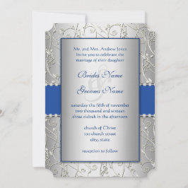 Invitaciones a la boda real de plata azul monogram